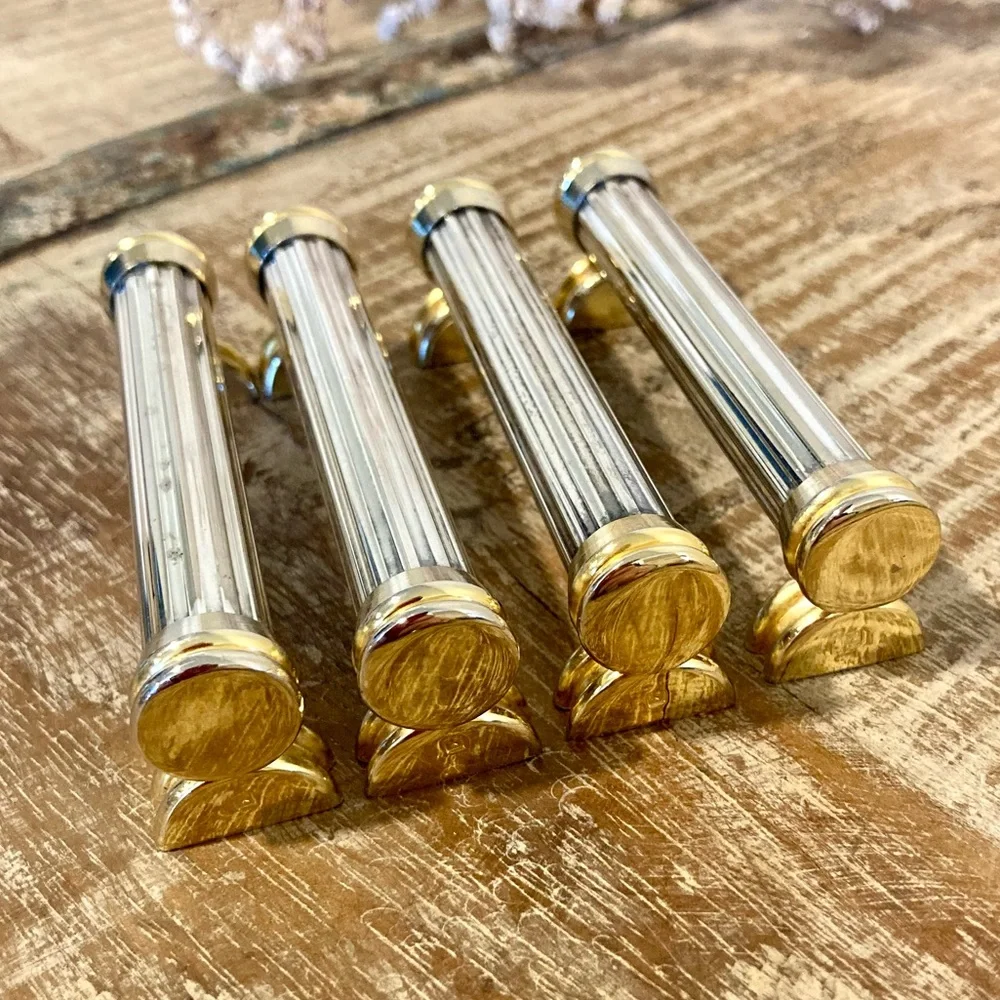 4 Knife Rests Chopstick Rests Signed SL Silver Plated and Gold Tone Vintage